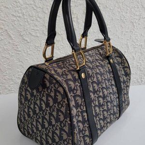 Christian Dior Vintage Monogram Boston Canvas 25 Blue Navy